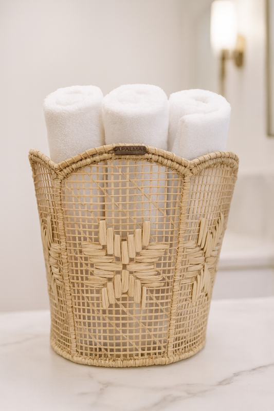 Round Storage Basket with Star & Arches Design