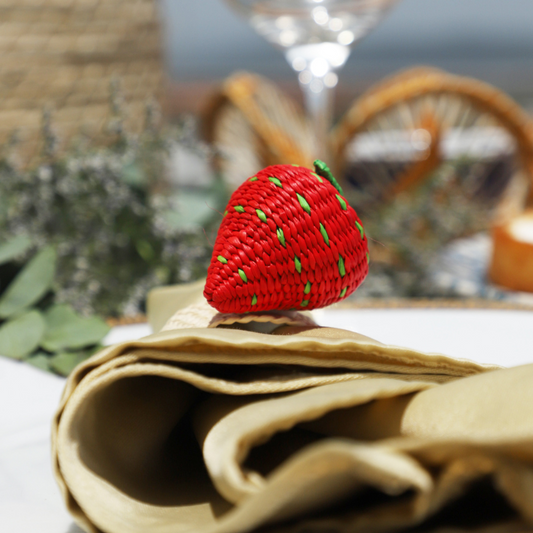 Strawberry Napkin Ring - Made of Iraca Palm - Sold by Set
