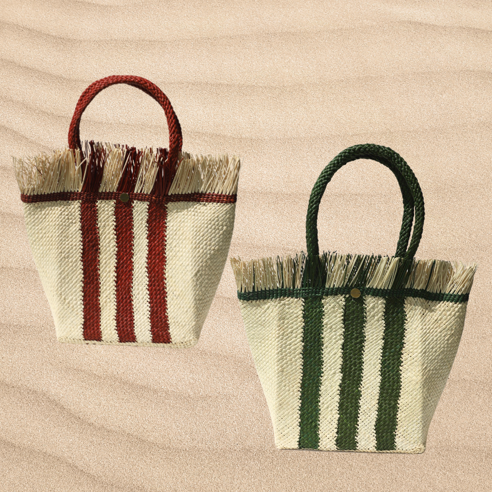 3 Stripes Tote Bag - Straw Bag - Iraca Handmade Bag -