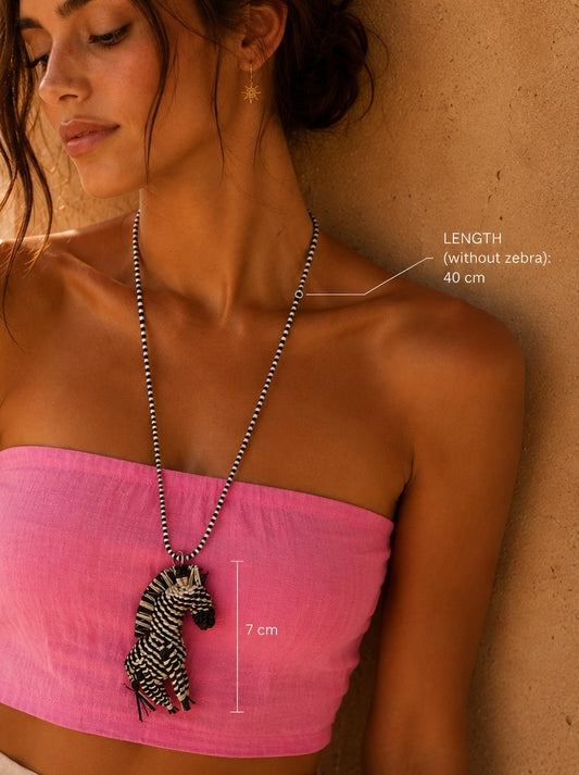 Zebra Necklace โ Handwoven Iraca Palm Pendant