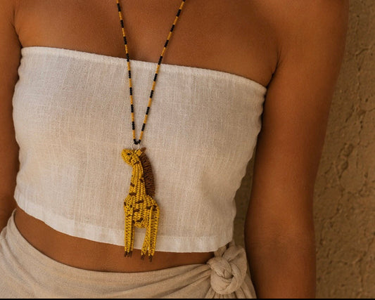 Giraffe Necklace โ Handwoven Iraca Palm Pendant