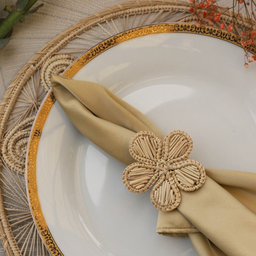 Hand Made Iraca Palm - Flowers - Napkin Ring - Pack of 8