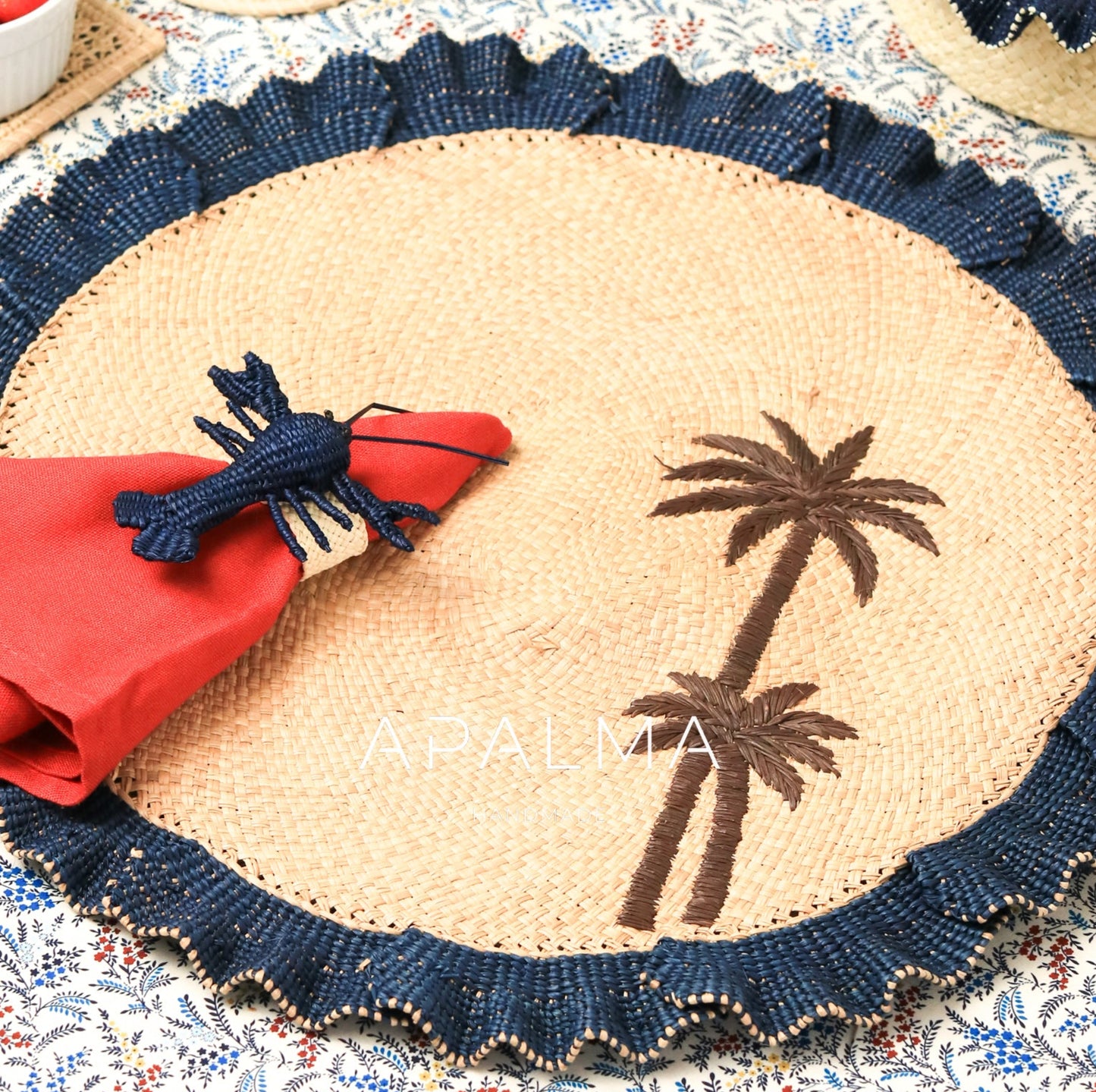 Lobster Napkin Ring made of iraca palm - Navy Blue - Sold by Set