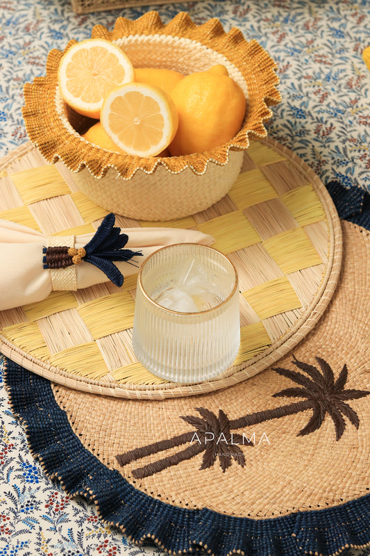 Checkered Weave Placemat Handwoven Iraca, Coastal TableDecor, Artisan TableSetting Chessboard Charger