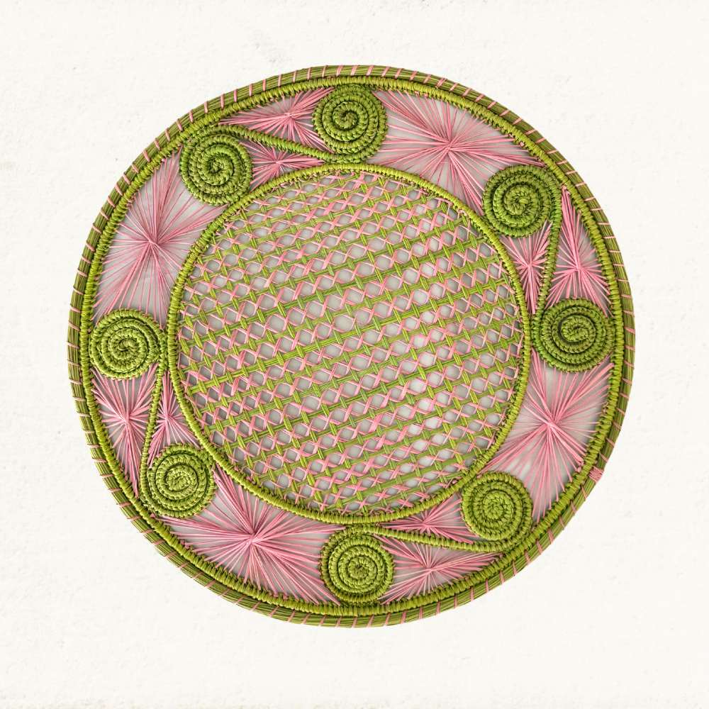 Caracoli Pink + Green - Handmade Iraca Palm - Home Decor