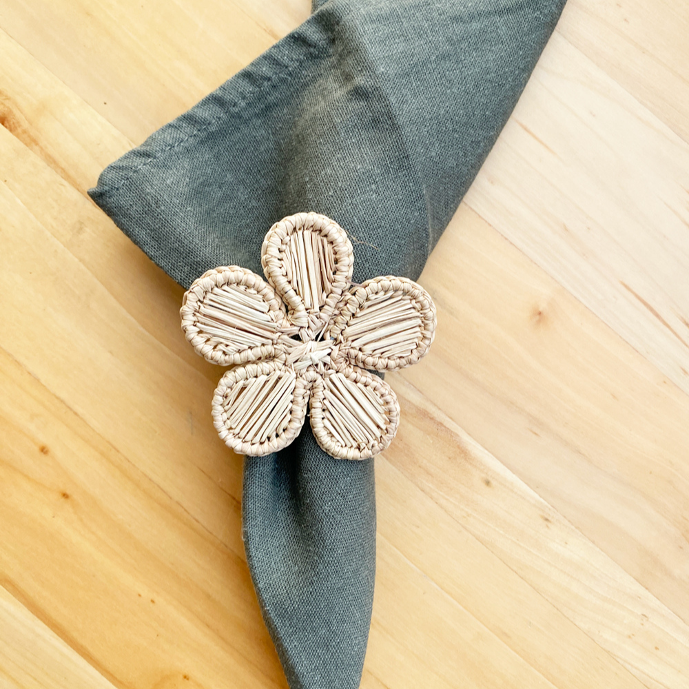 Hand Made Iraca Palm - Flowers - Napkin Ring - Pack of 8