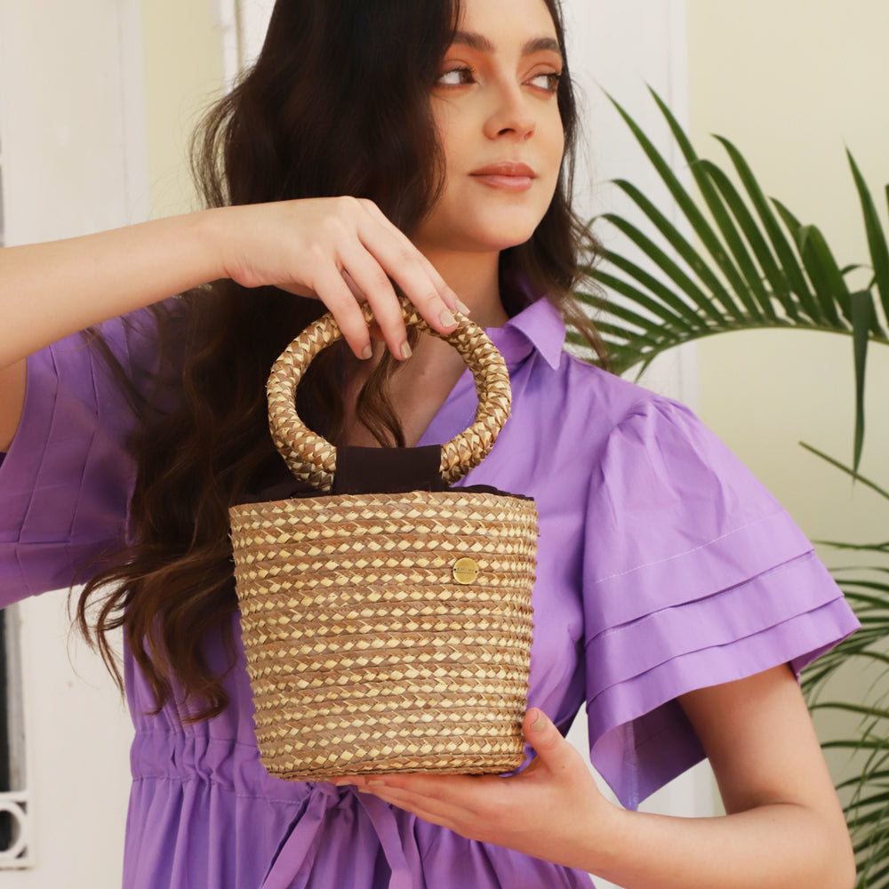 Basket Palm Bag - Straw Bag - Handbag Iraca Palm, Top Handle Purse
