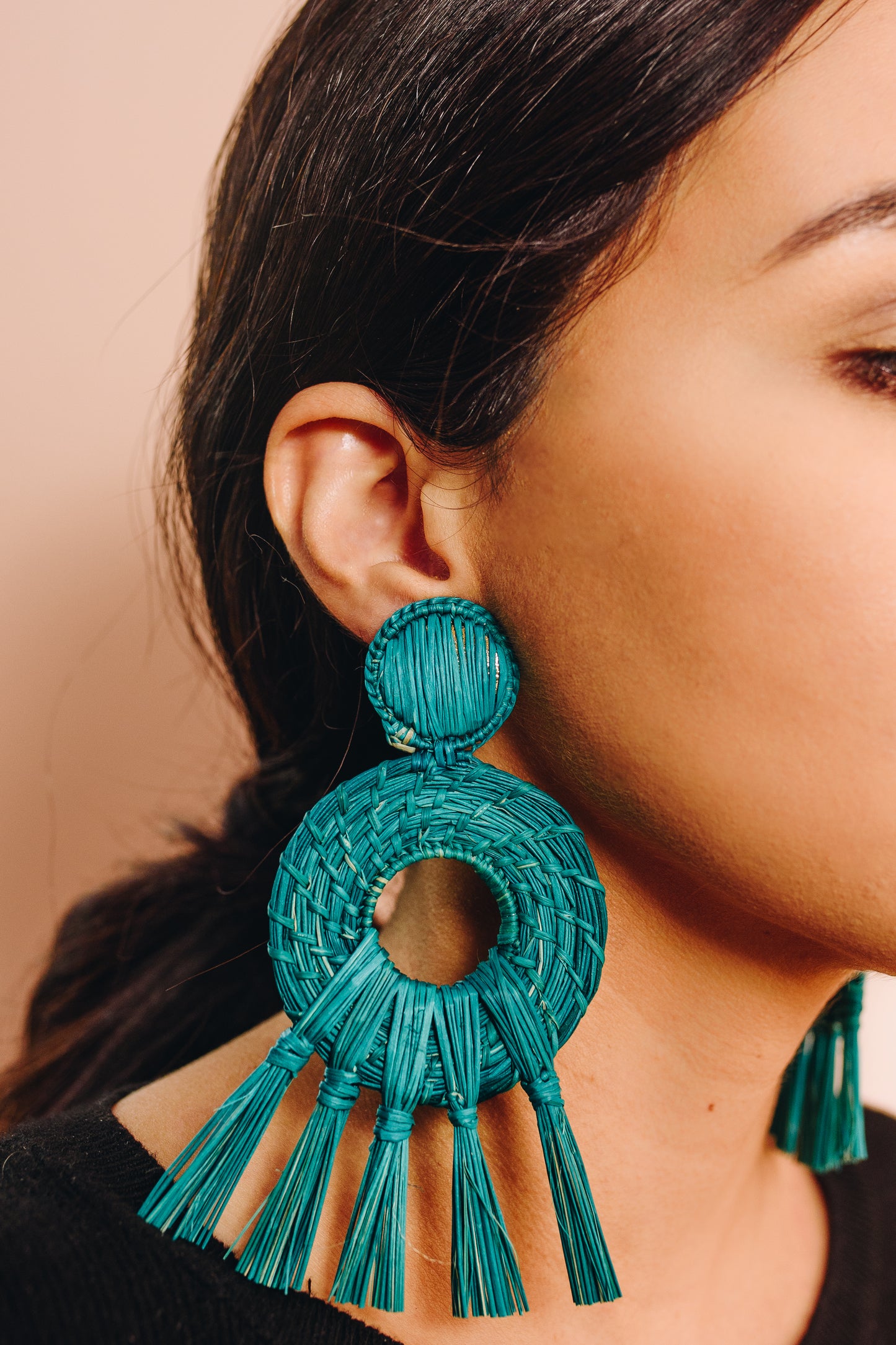 Handmade Iraca Palm Earrings - Oasis Turquoise Earrrings