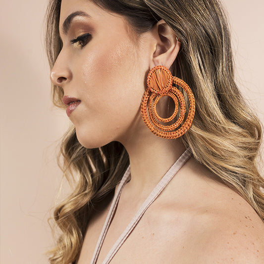 Iris Orange Earrings - Handmade Iraca Palm Earrings