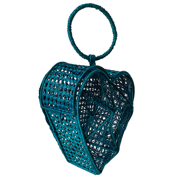 Straw Bag - Iraca Palm Handbag, Top Handle Purse - Heart Basket Turquoise