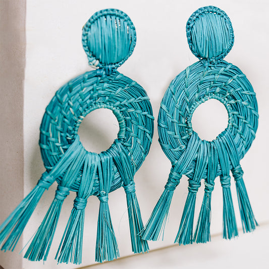 Oasis Blue Earrrings - Handmade Iraca Palm Earrings