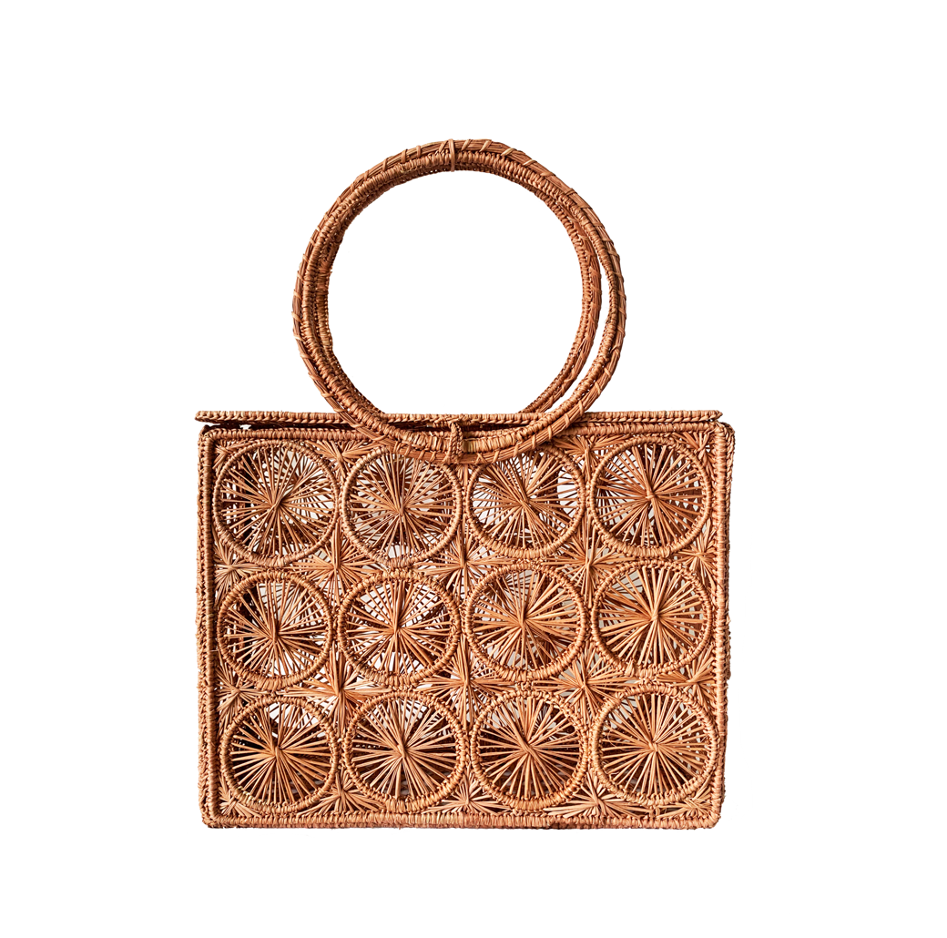 Straw Bag - Hand Woven Iraca Palm Bag, Top Handle Purse - Mambo Navy Blue