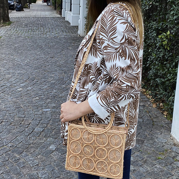 Straw Bag - Handmade Iraca Palm Crossbody Bag - Café Lined Bag