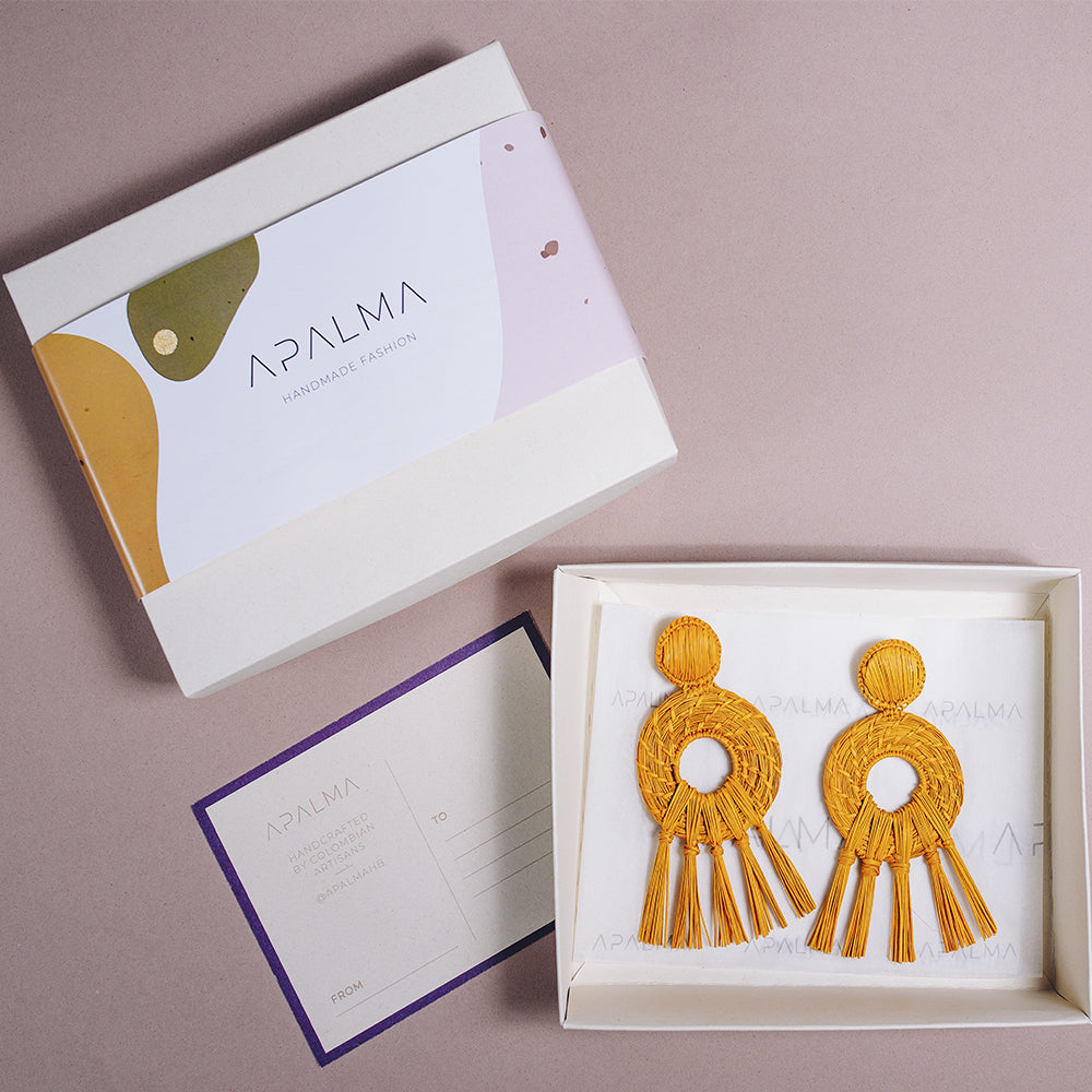 Handmade Iraca Palm Earrings - Oasis Mustard Yellow Earrrings