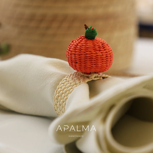Pumpkin Napkin Ring made of iraca palm - Fall Tabletop Decor