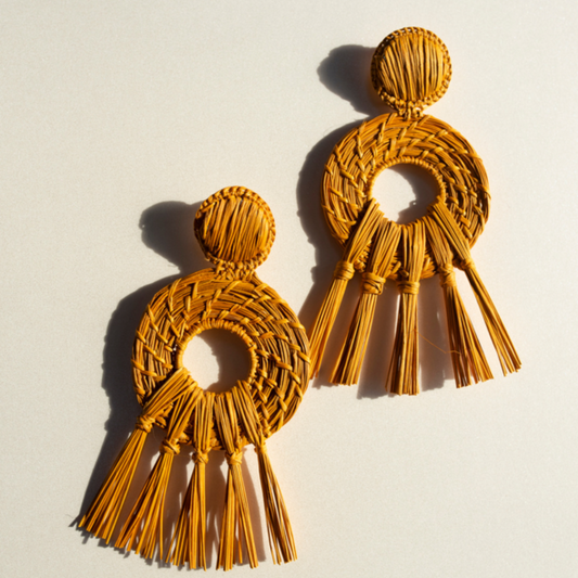 Oasis Mustard Earrrings - Handmade Iraca Palm Earrings