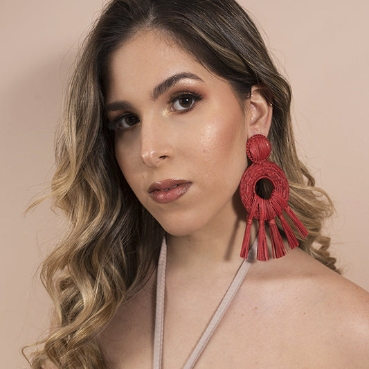 Oasis Red Earrrings - Handmade Iraca Palm Earrings