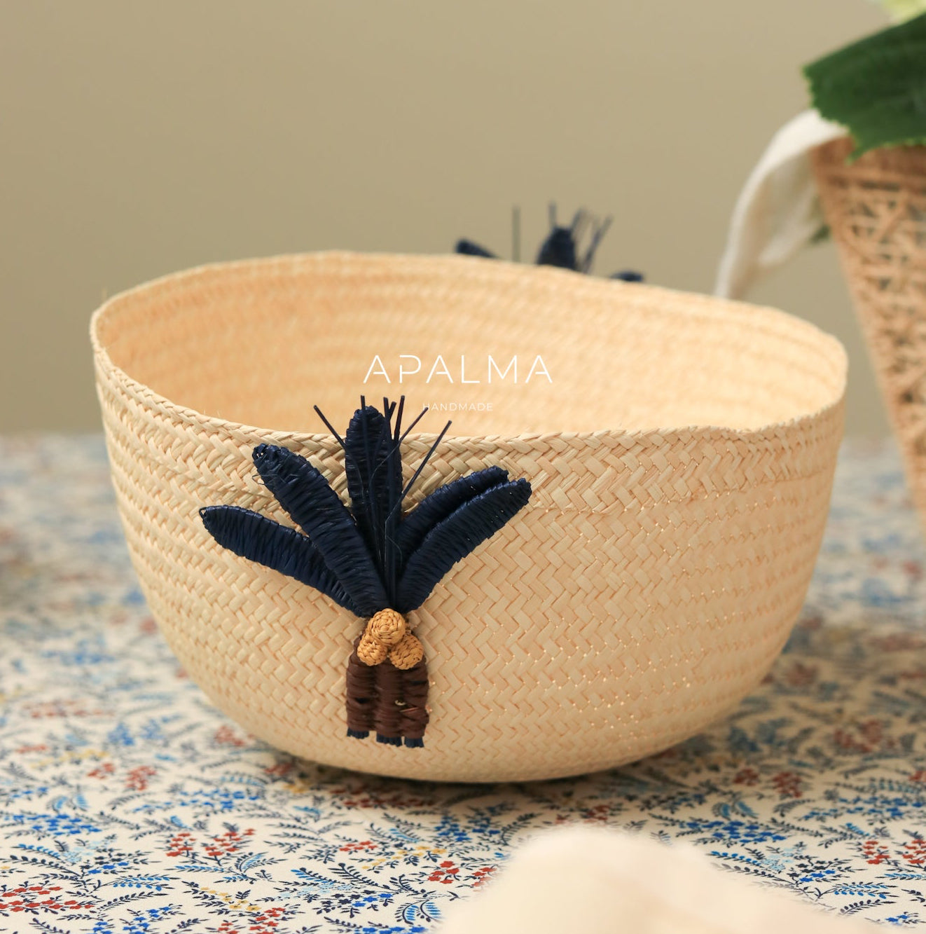 Palm Tree Basket for summer tablescapes, artisan made.