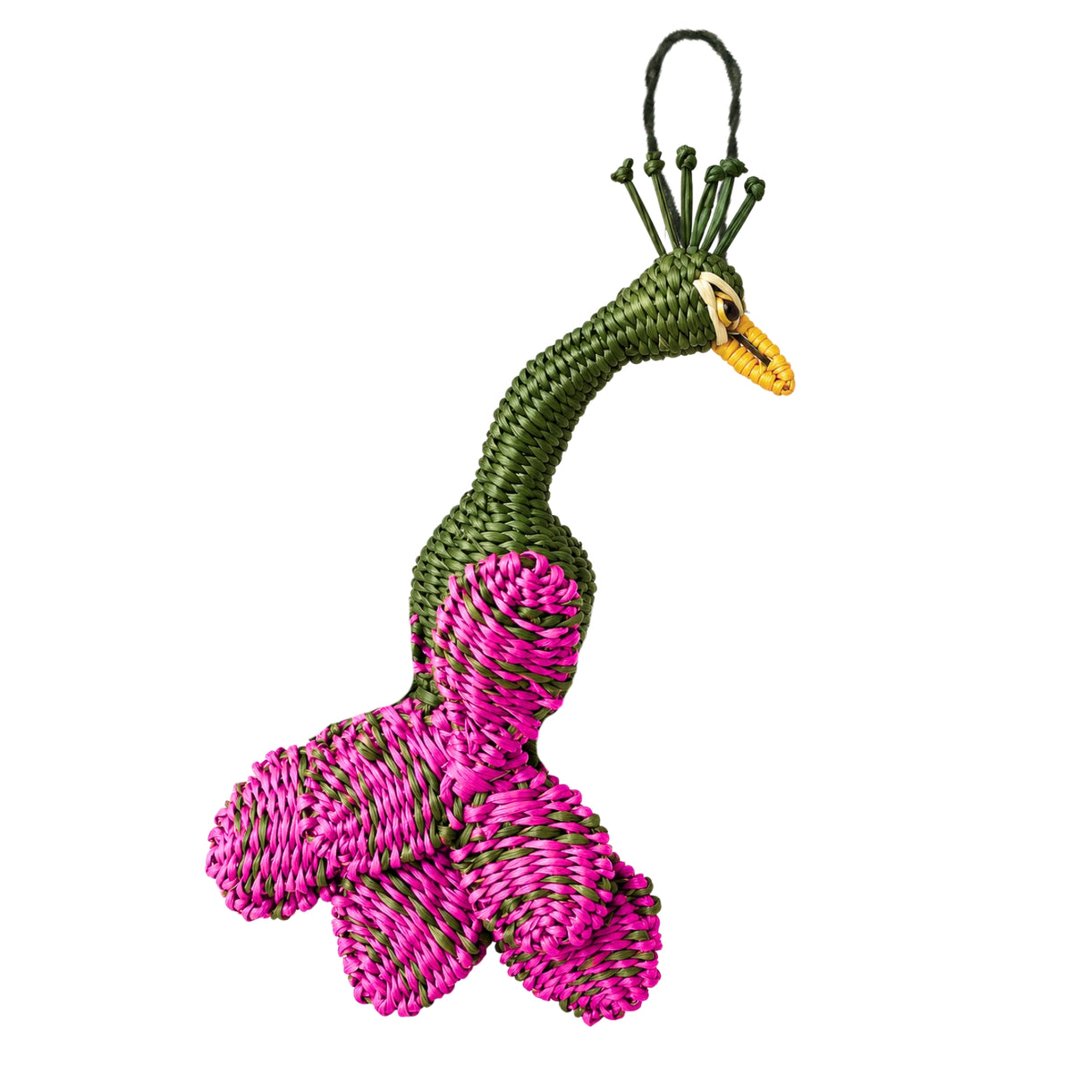 The Enchanted Peacock – Pink | Handwoven Iraca Palm Christmas Ornament