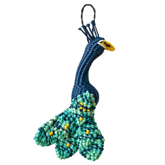 The Enchanted Peacock – Blue | Handwoven Iraca Palm Christmas Ornament