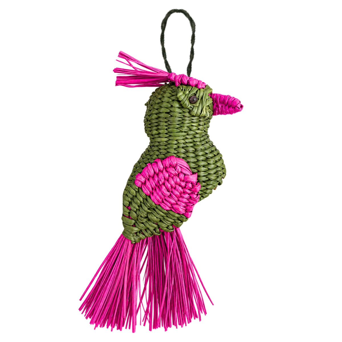 Cardinal in the Garden – Pink | Handwoven Iraca Palm Christmas Ornament