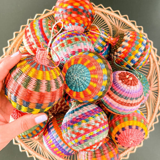 handwoven ornaments bright baubles handmade rustic rattan balls