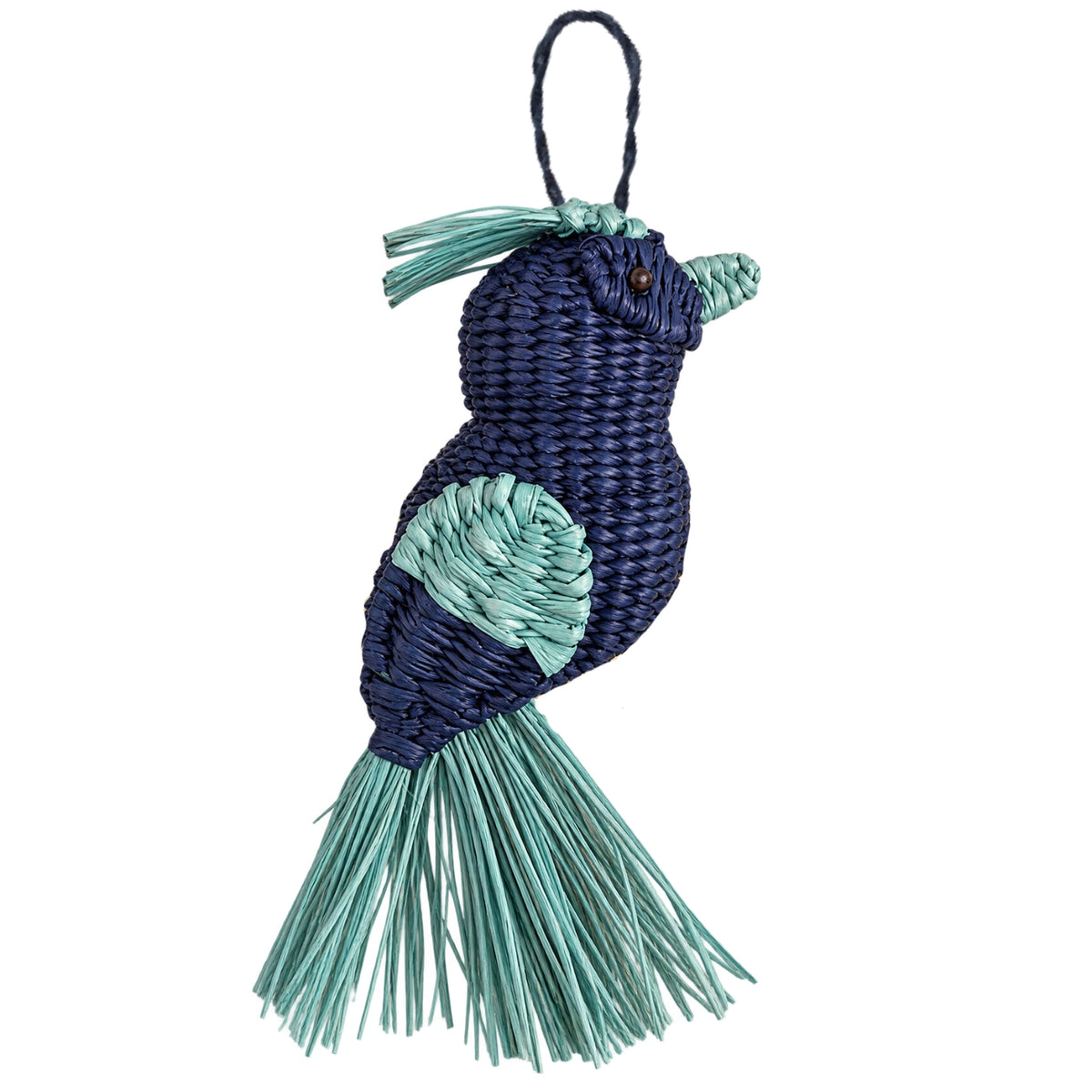 Cardinal in the Garden – Blue | Handwoven Iraca Palm Christmas Ornament