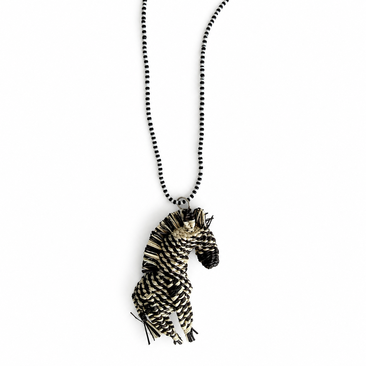 Zebra Necklace – Handwoven Iraca Palm Pendant