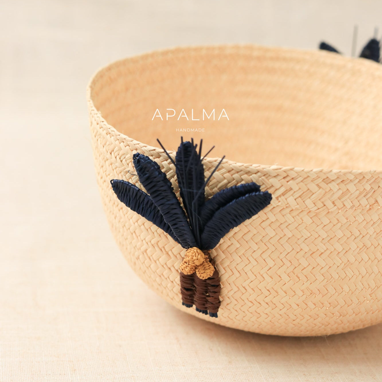 Palm Tree Basket for summer tablescapes, artisan made.