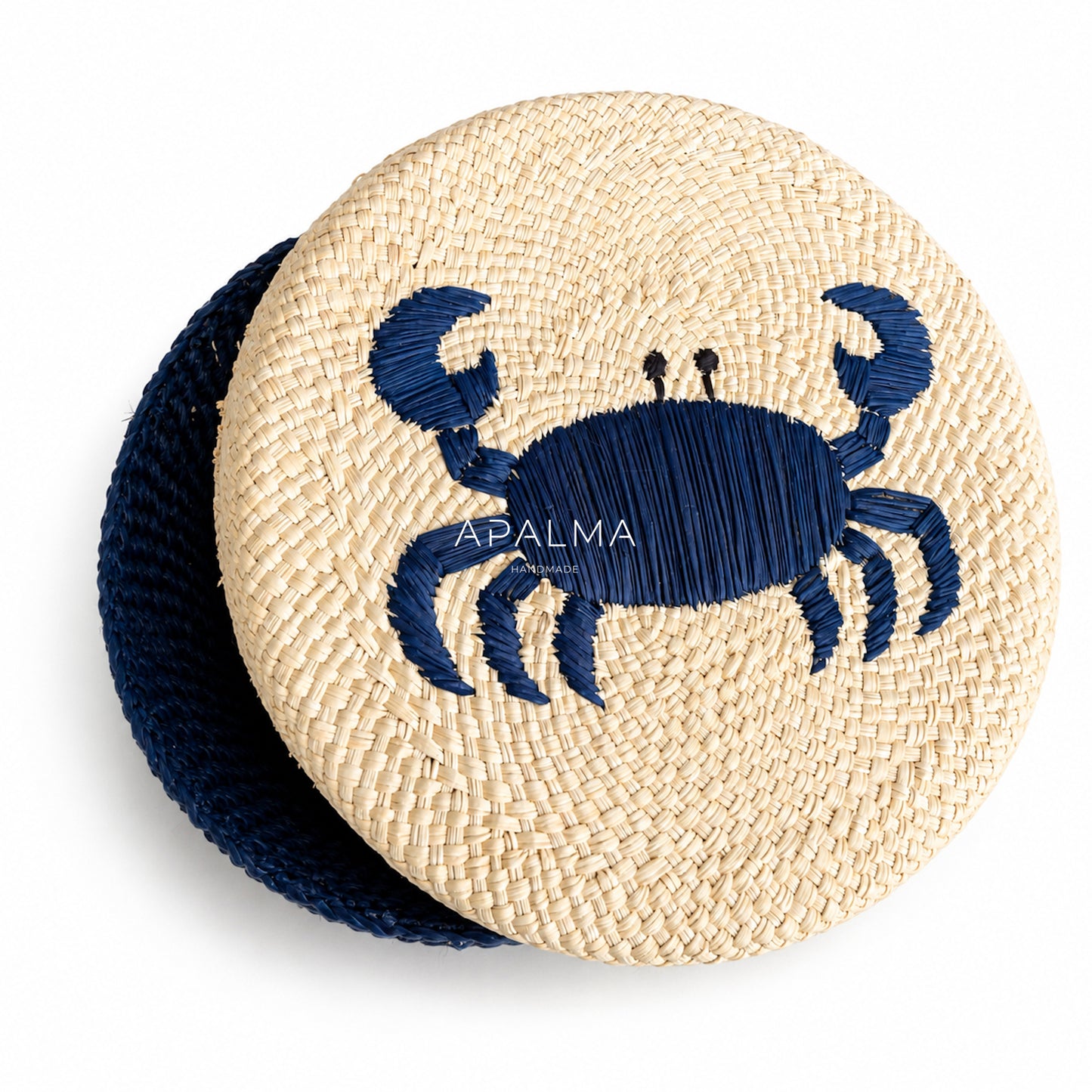 Handwoven Blue Crab / Red Lobster Fruit Basket with Lid, Coastal Tabletop Decor