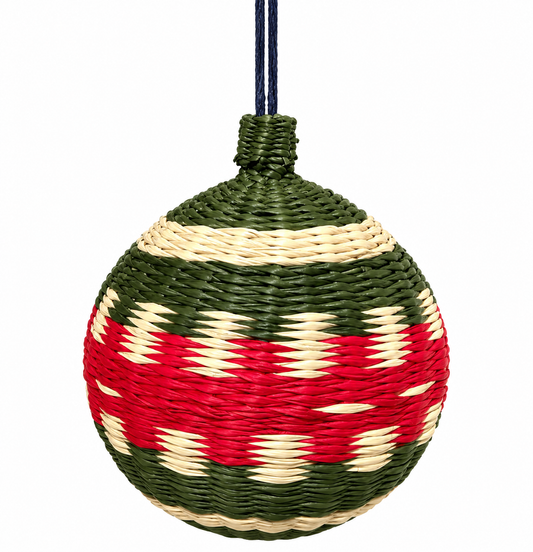 The Holly Berry Ornament - Handwoven Iraca Palm Christmas Baubles