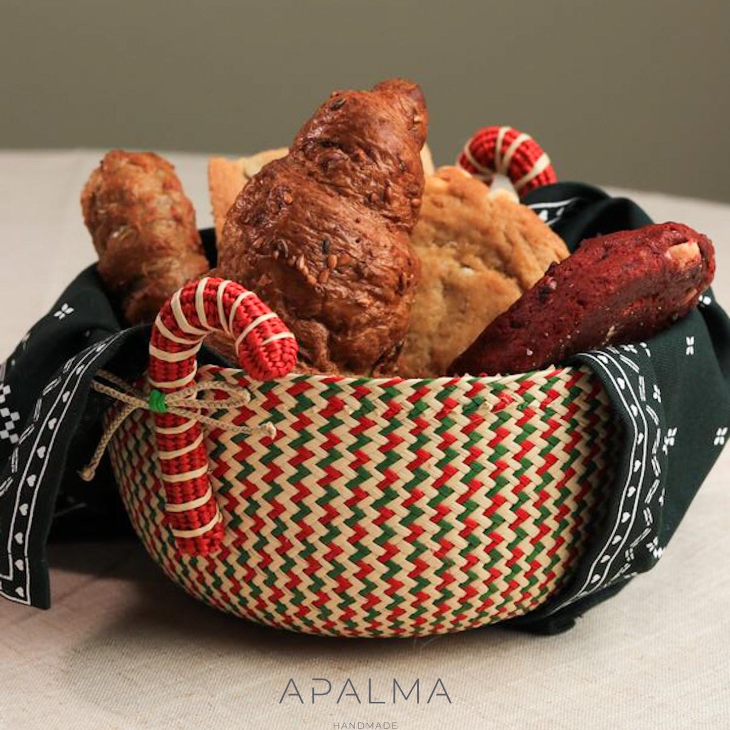 Candy Cane Basket - Handmade Iraca Palm - Christmas Tabledecor