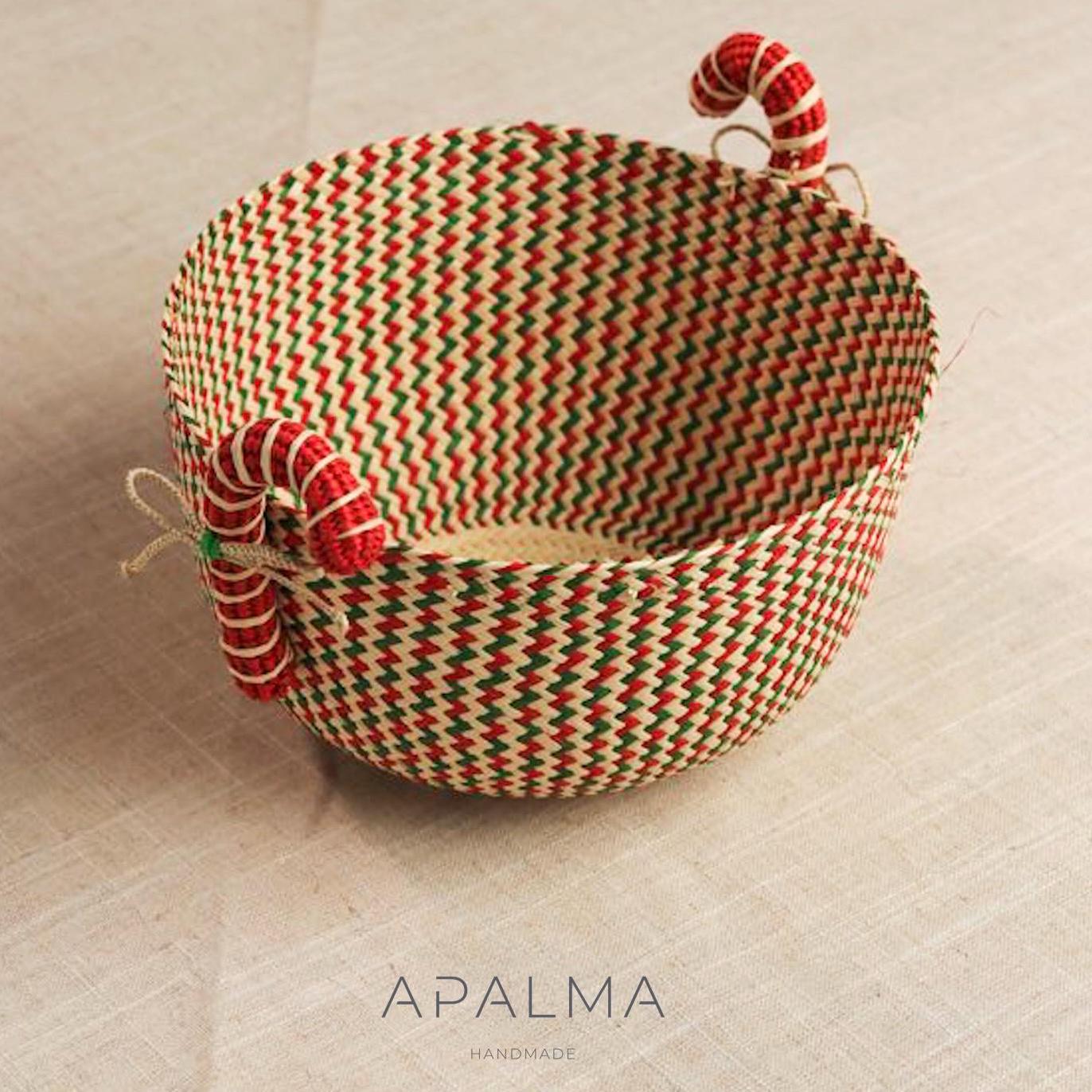 Candy Cane Basket - Handmade Iraca Palm - Christmas Tabledecor