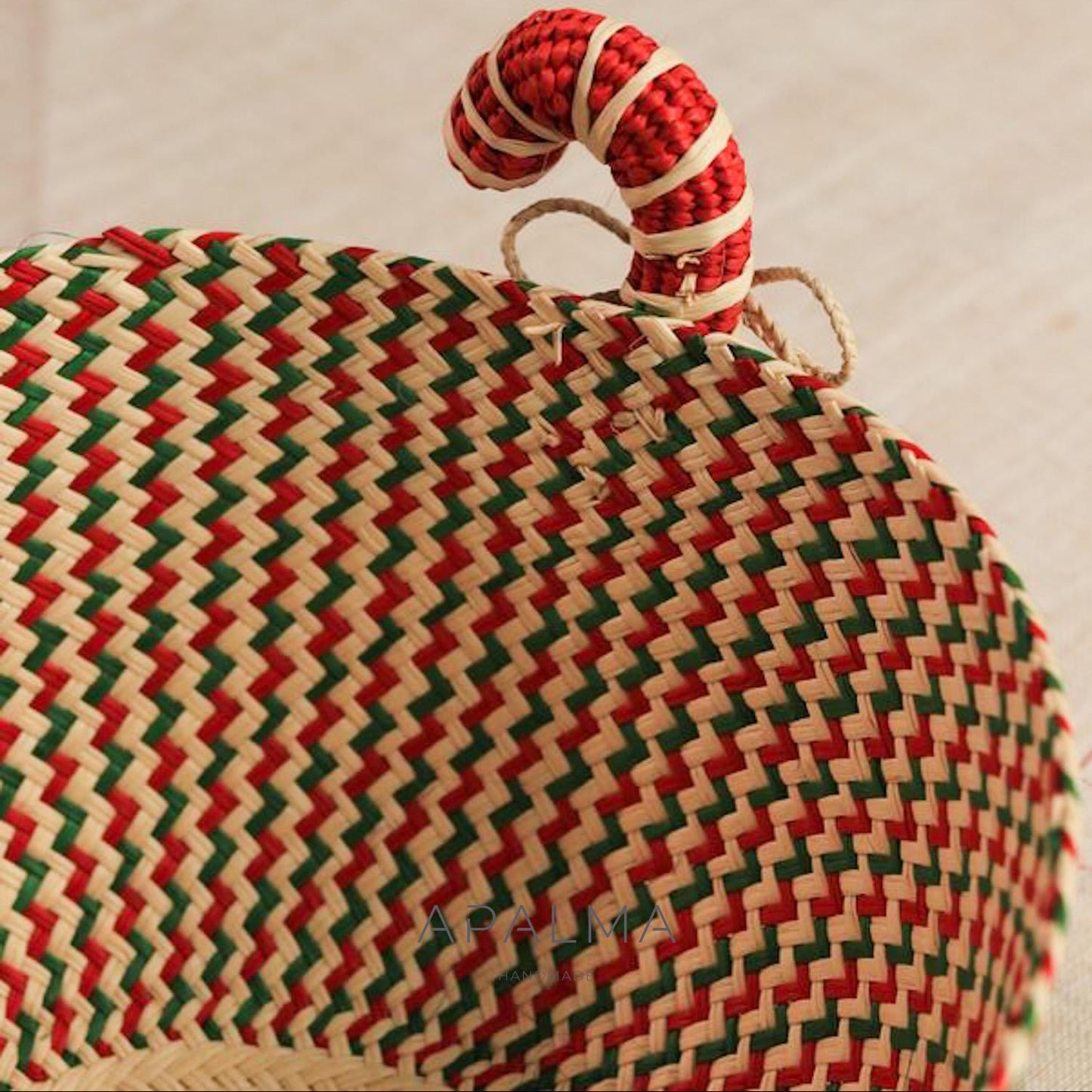Candy Cane Basket - Handmade Iraca Palm - Christmas Tabledecor