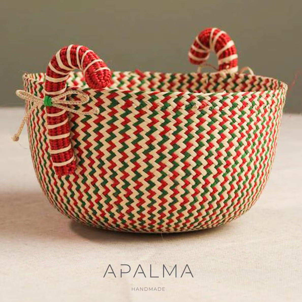 Candy Cane Basket - Handmade Iraca Palm - Christmas Tabledecor