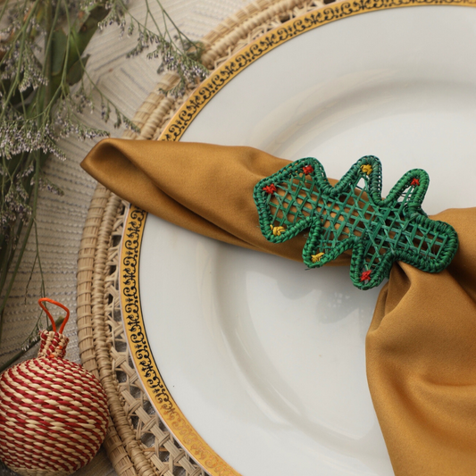 Handmade Iraca Palm Christmas Tree Napkin Holder Pack of 8 - Holiday Edition for Christmas Table Decor