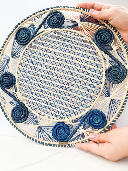 Caracoli Blue Iraca Straw Placemats - Pack of 6 - Made of Natural Palm