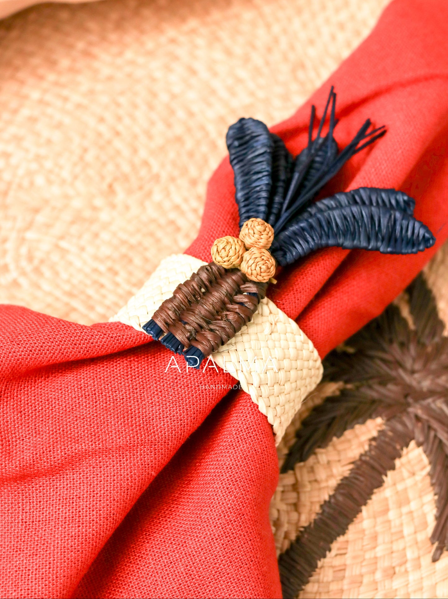 Palm Tree Napkin Ring Navy Blue/ Set of 4 or 6