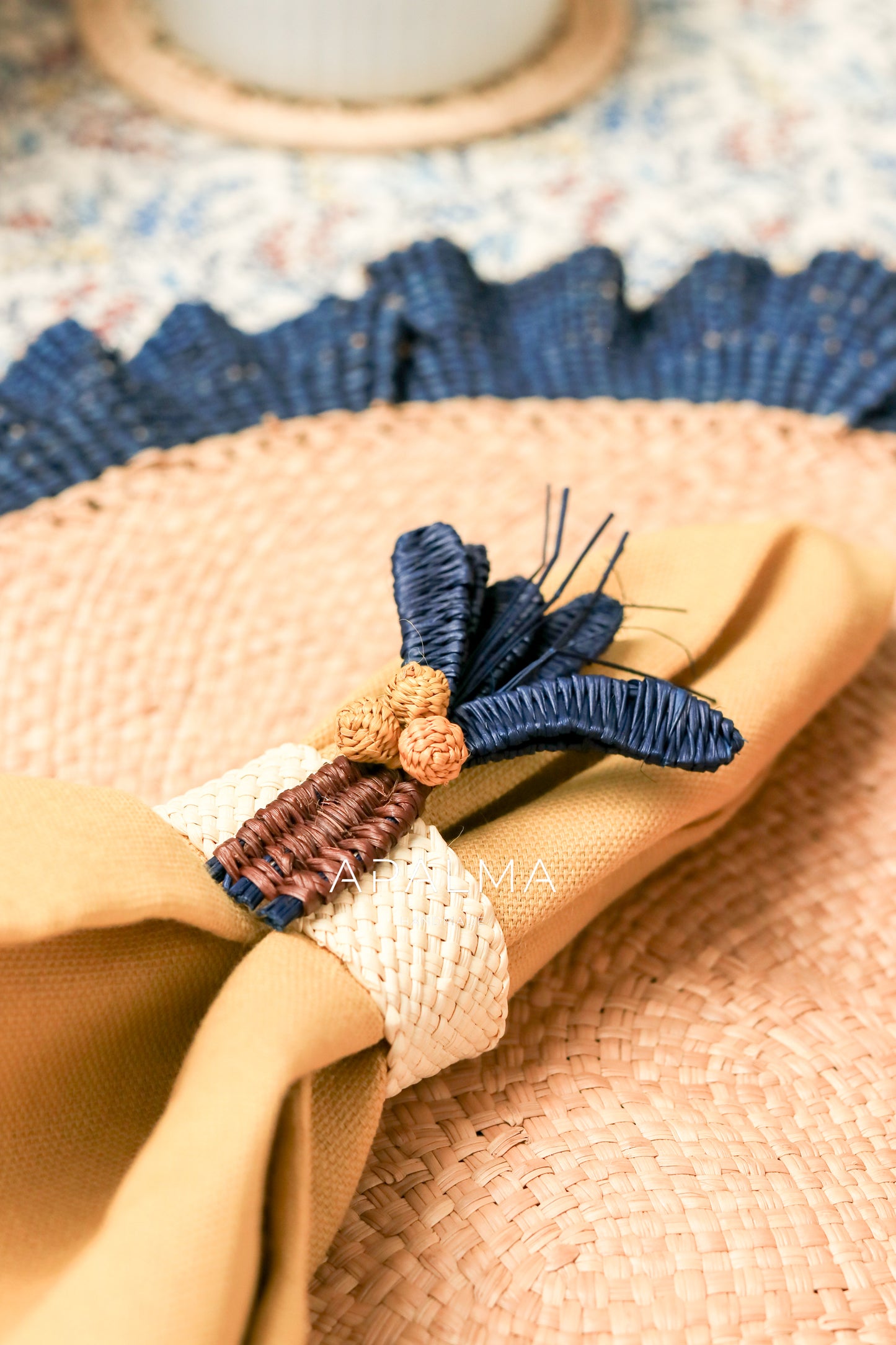Palm Tree Napkin Ring Navy Blue/ Set of 4 or 6