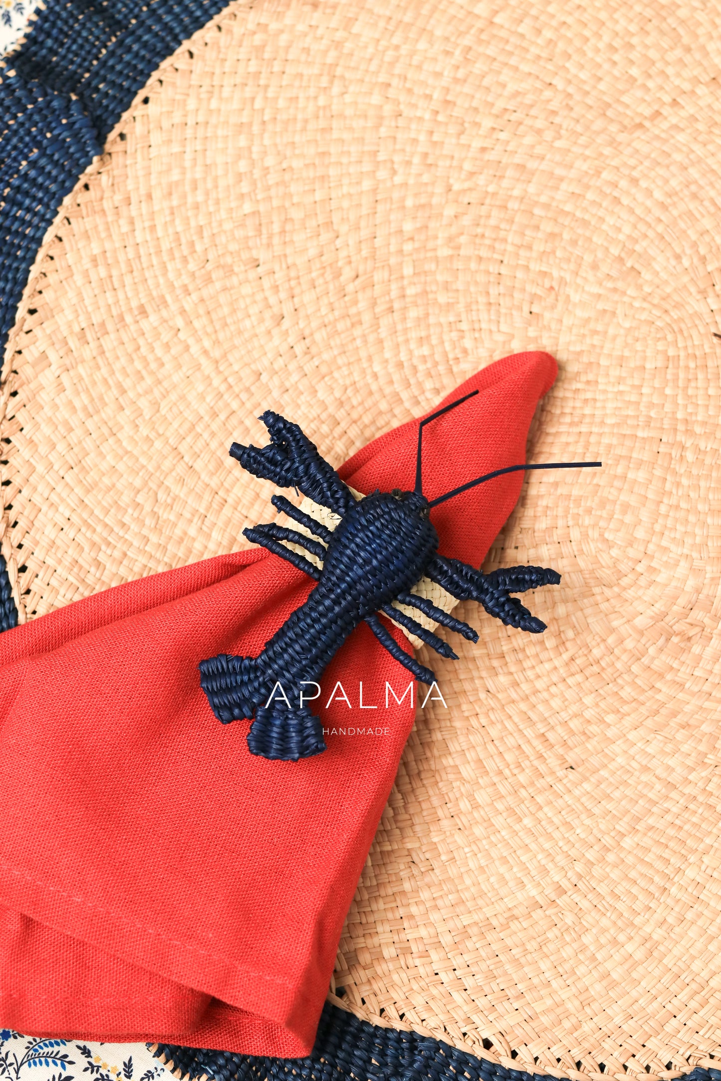Lobster Napkin Ring made of iraca palm - Navy Blue - Sold by Set