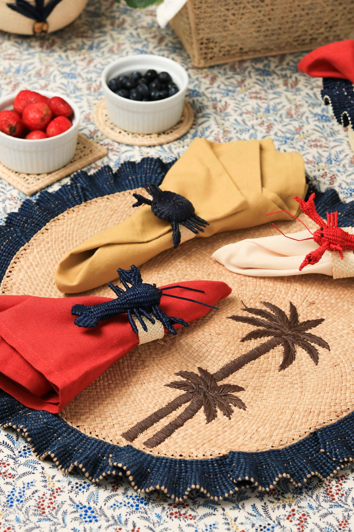 Moonlight Wave Ruffle Placemat Set of 2 | Palm Tree Coastal Decor | Handwoven Natural Fiber Table Setting