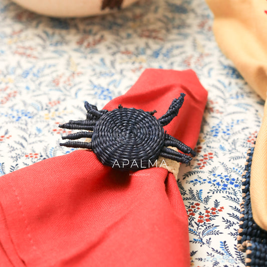 Crab Napkin Ring , Set of 4 - Handwoven for coastal table decor Navy Blue
