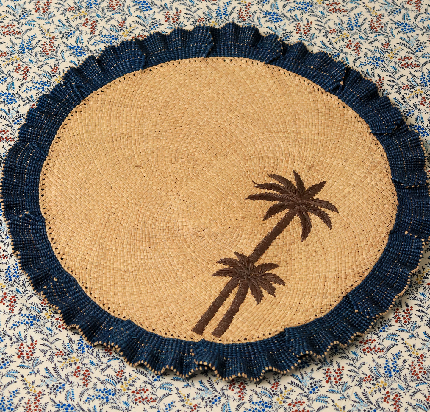 Moonlight Wave Ruffle Placemat Set of 2 | Palm Tree Coastal Decor | Handwoven Natural Fiber Table Setting