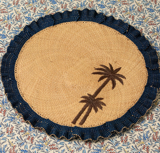 Moonlight Wave Ruffle Placemat Set of 2 | Palm Tree Coastal Decor | Handwoven Natural Fiber Table Setting