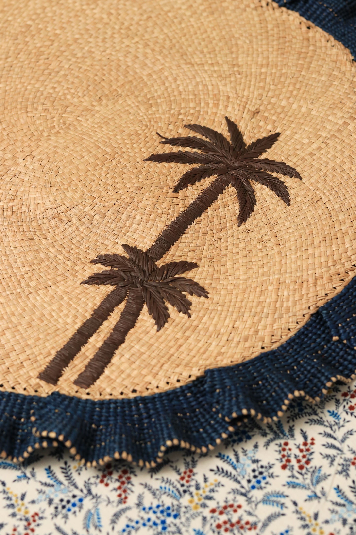 Moonlight Wave Ruffle Placemat Set of 2 | Palm Tree Coastal Decor | Handwoven Natural Fiber Table Setting