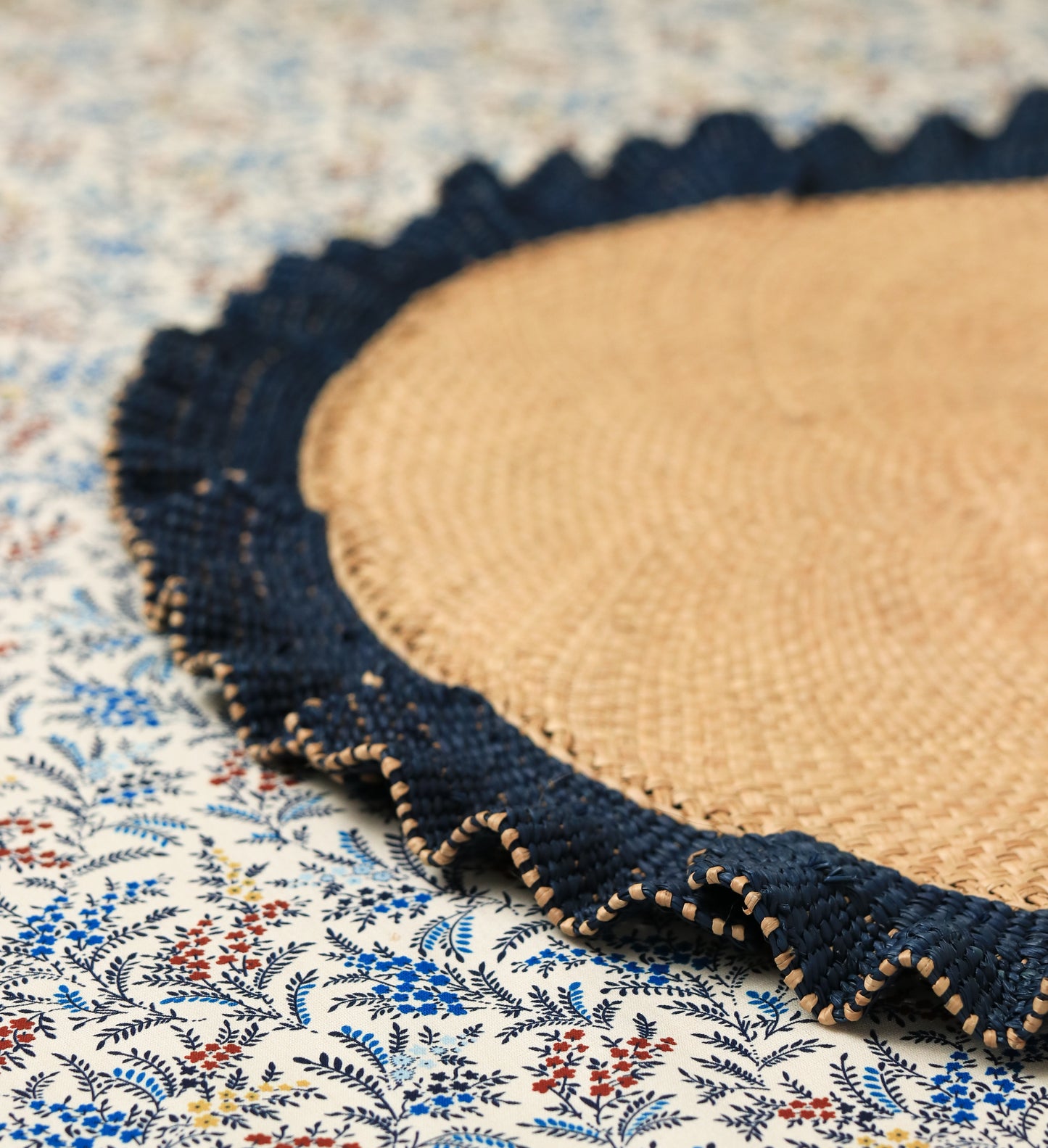 Moonlight Wave Ruffle Placemat Set of 2 | Palm Tree Coastal Decor | Handwoven Natural Fiber Table Setting