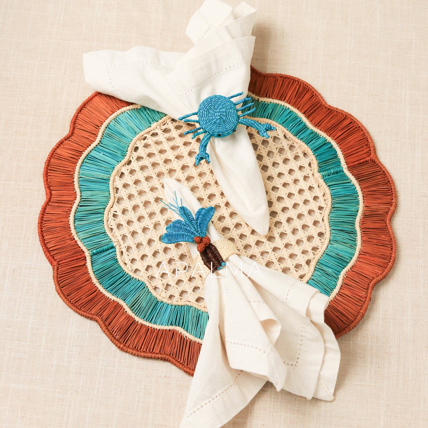 Laguna Placemats Set of 4 by APALMA HANDMADE® | Handwoven Natural Fiber Placemats | Coastal Dining Table Decor