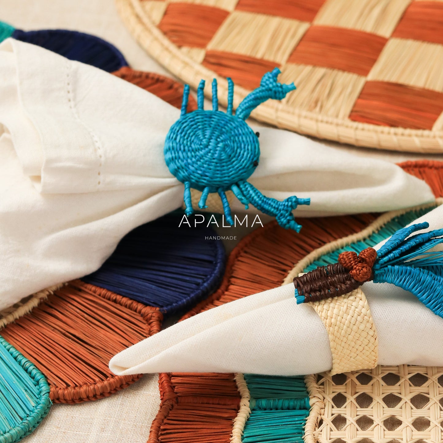 Crab Napkin Ring , Set of 4 - Handwoven for coastal table decor