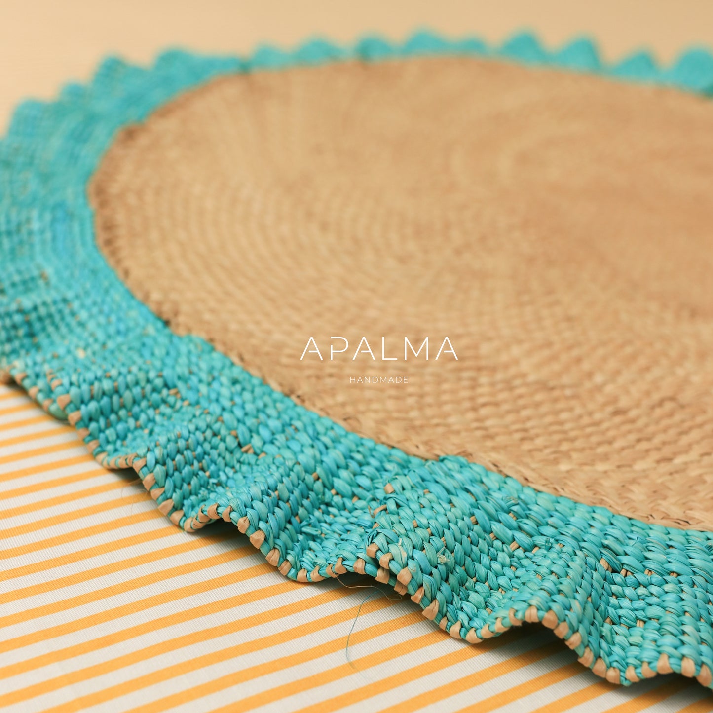 Sunrise Wave Ruffle Placemat Set of 2 | Tropical Palm Decor | Turquoise Coastal Table Setting | Handwoven Natural Fiber