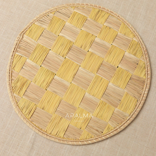 Checkered Weave Placemat Handwoven Iraca, Coastal TableDecor, Artisan TableSetting Chessboard Charger